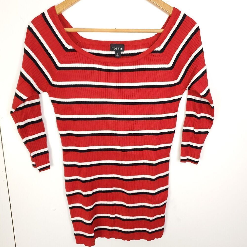 Torrid Sweater WOmens 0 Size XL Striped Scoop Neck Ribbed Half Sleeve Casual